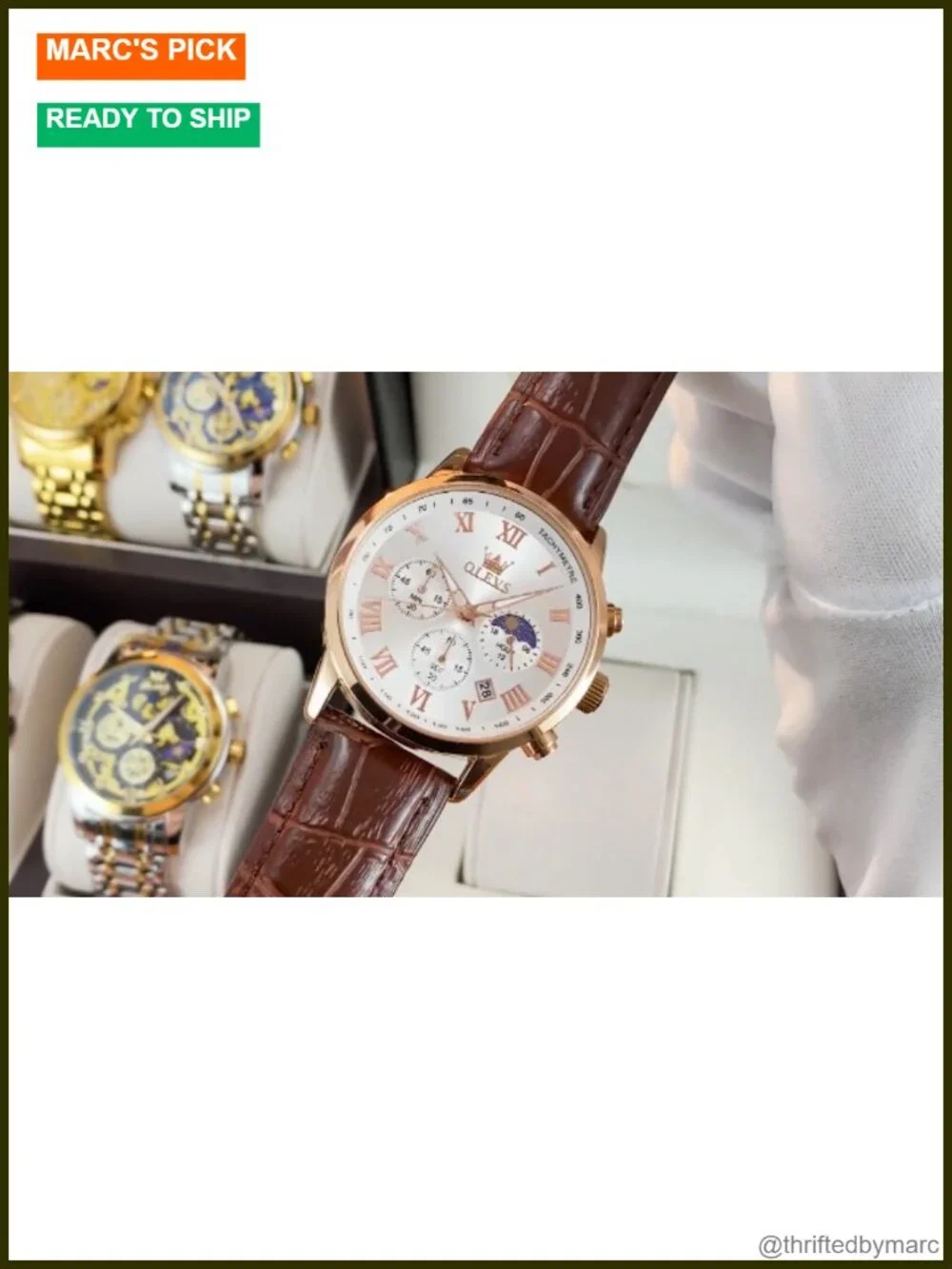 Leather Chronograph Wristwatch with Date, Luminous, Water Resistant